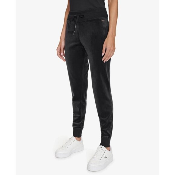 Calvin Klein Womens Black Size XL Velour Jogger Pants NEW - Picture 1 of 3